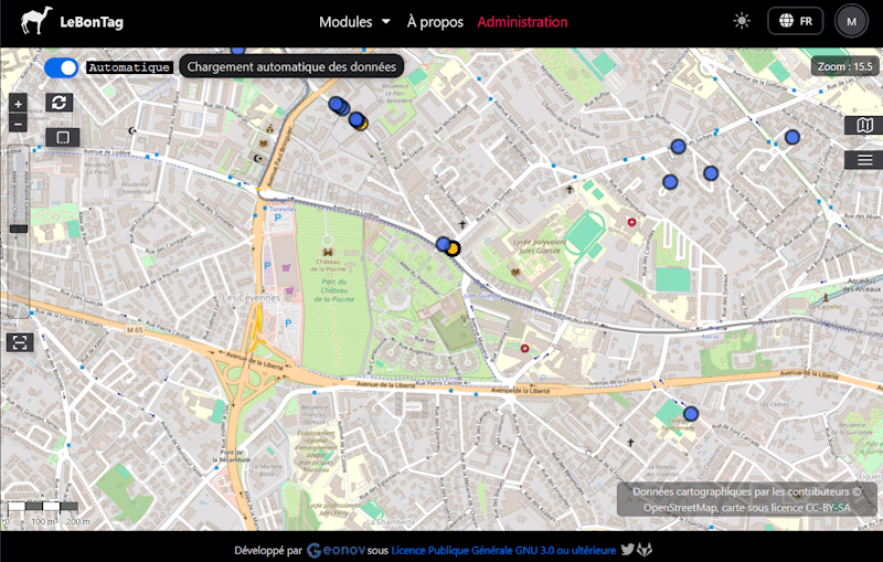 LeBonTag : examen d’un objet OpenStreetMap sur une carte, avec ses attributs et les actions de validation.